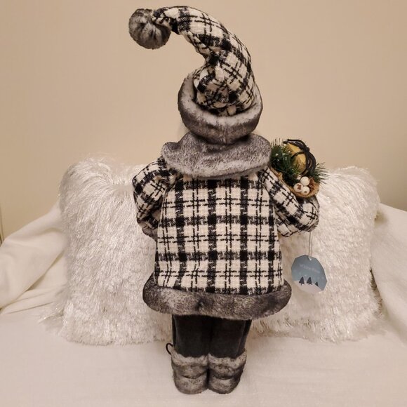NWT White Pine Free Standing Santa Black White Plaid Herringbone Holiday Decor - Picture 5 of 17